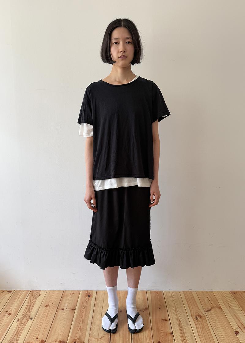 FRILL DETAIL COTTON MIDI SKIRT IN BLACK