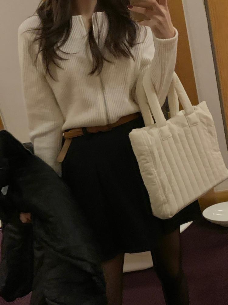 미유 니트 골지 집업 가디건