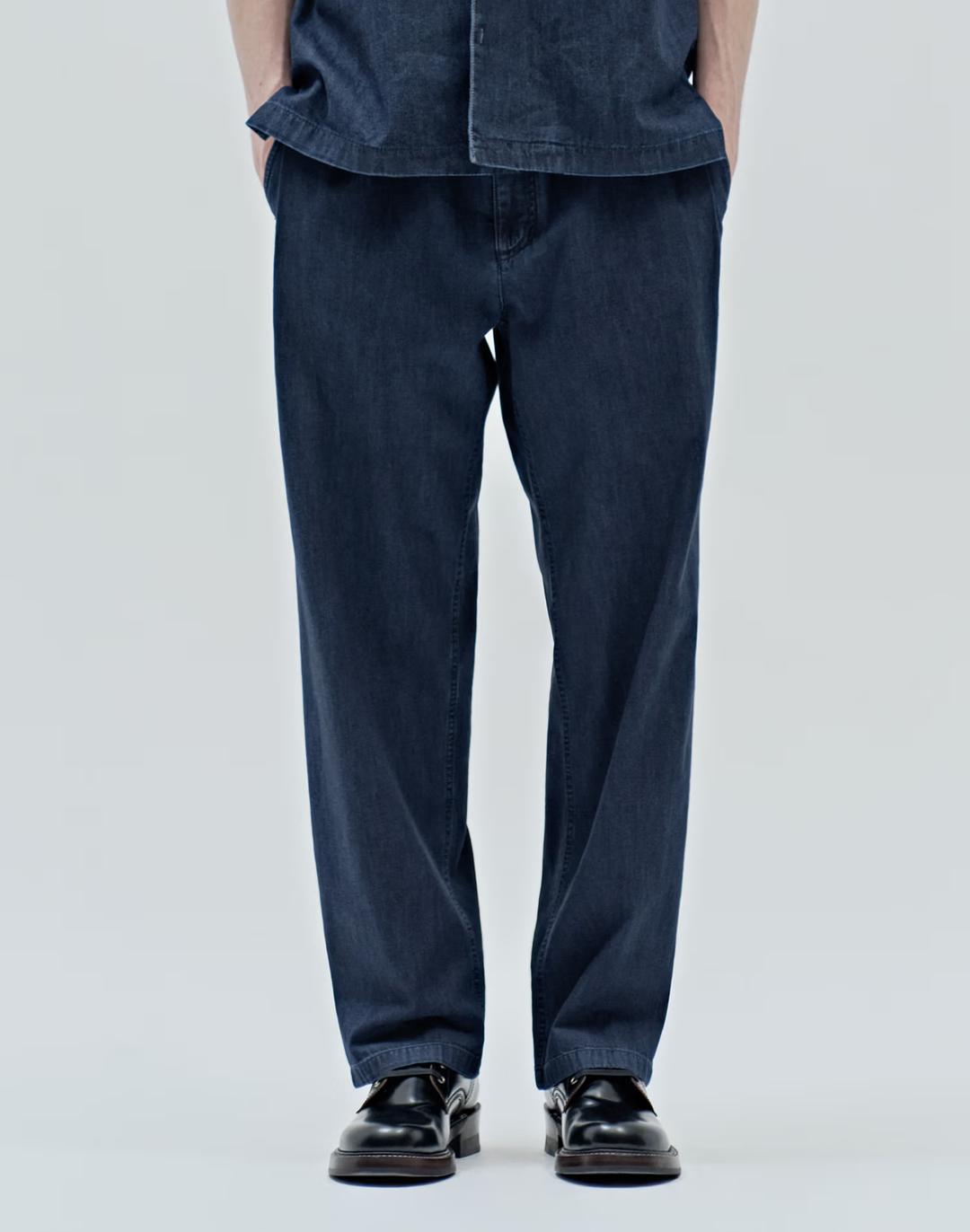 원워시드 데님 스트링 밴딩팬츠