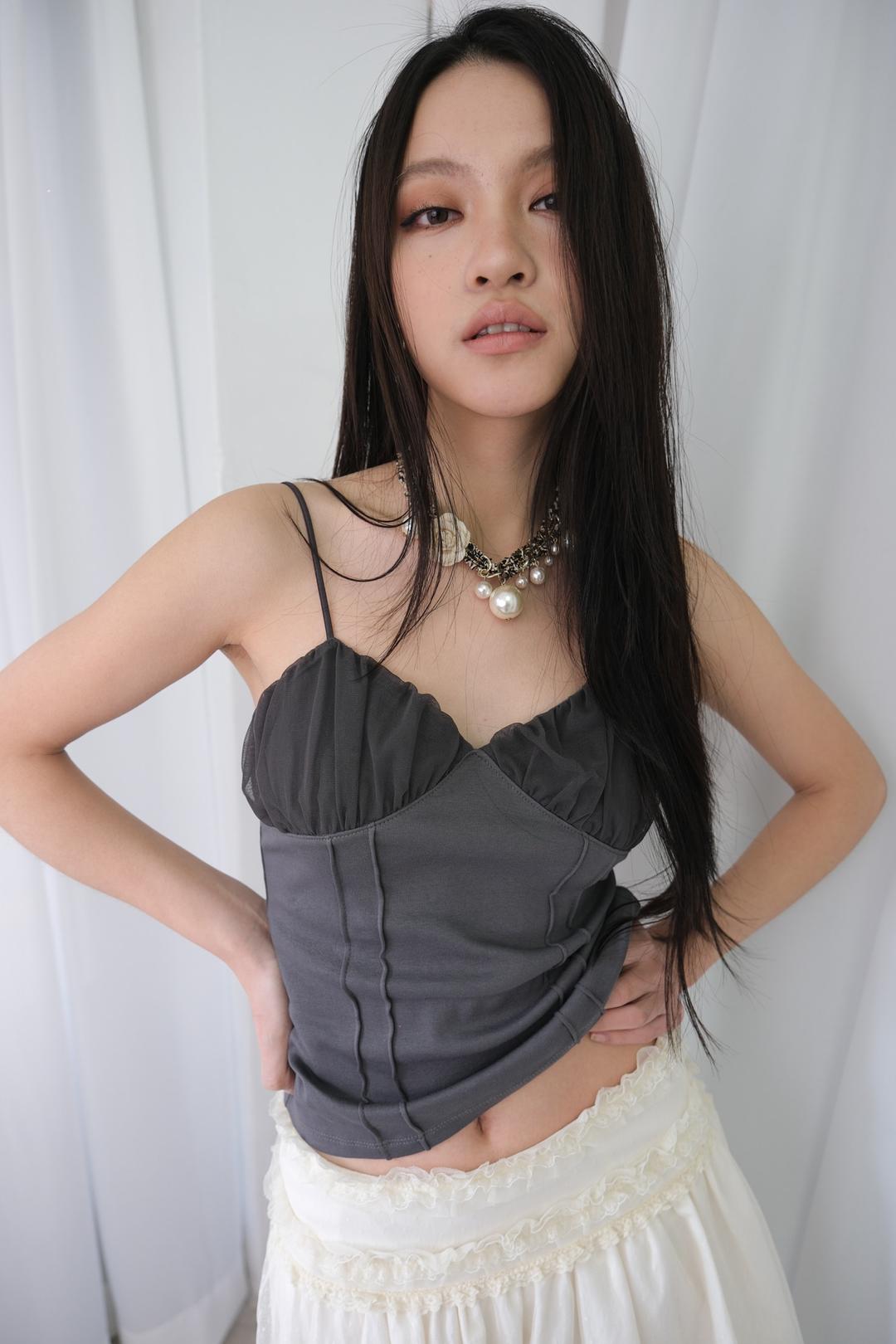 Custard Mesh Top *Dark Gray