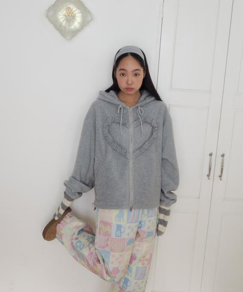 FRILL HEART HOODIE, GREY
