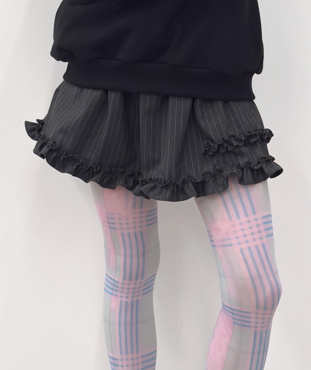 [5차] Striped Hem Ruffle Skirt [Charcoal]