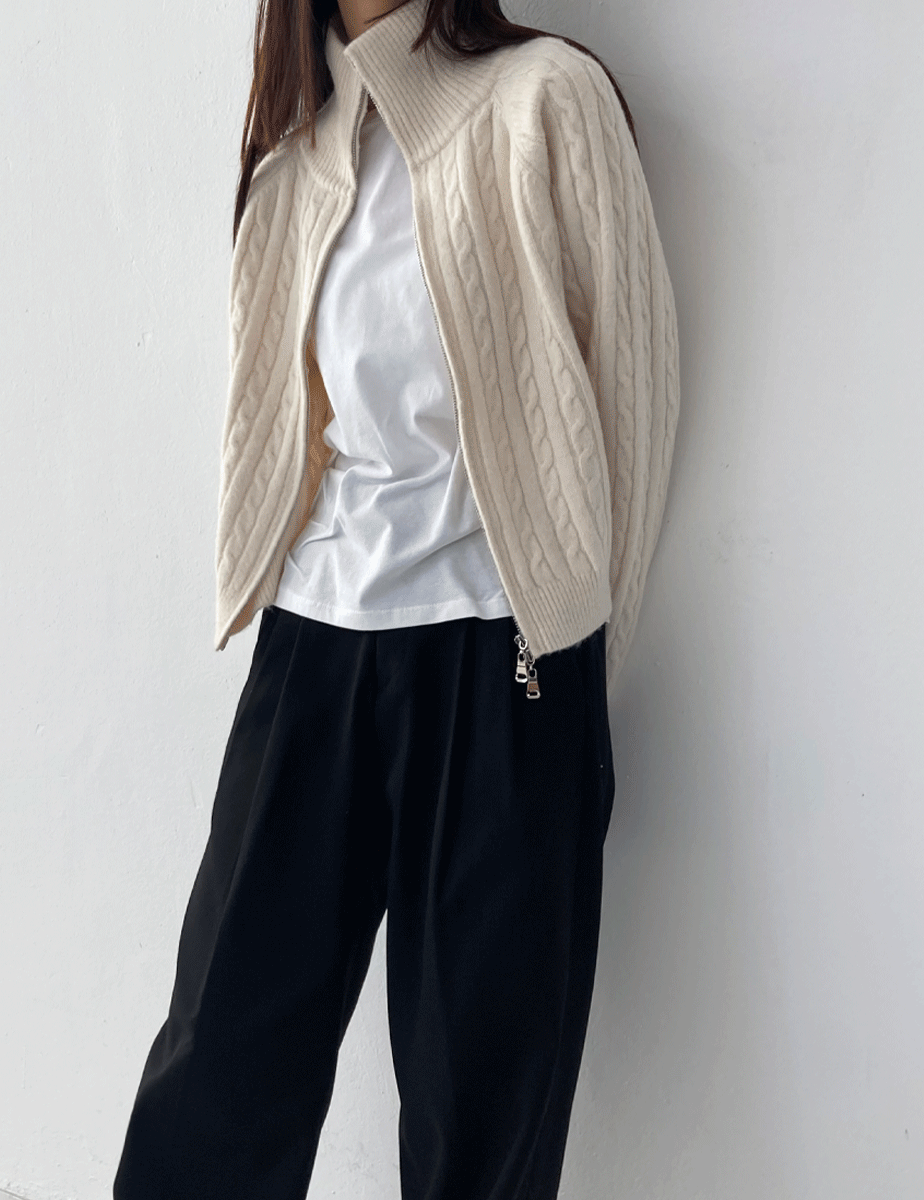 twist knit zip-up (4color)