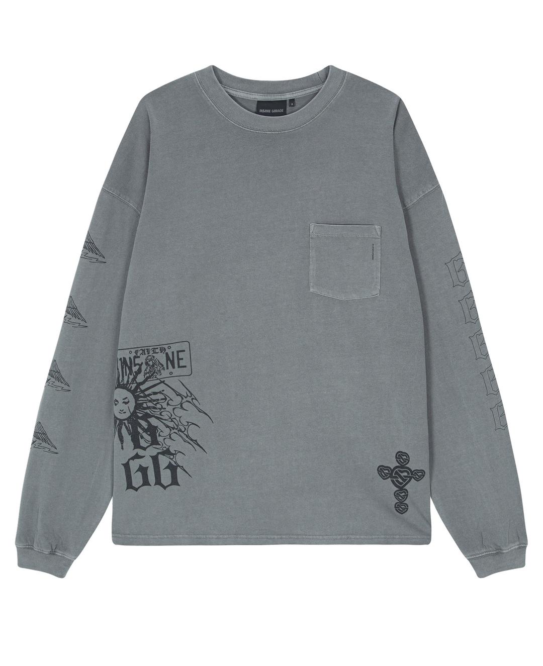 [EMPTY EXCLUSIVE] INSANE GRAPHIC POCKET LONG SLV_CHARCOAL