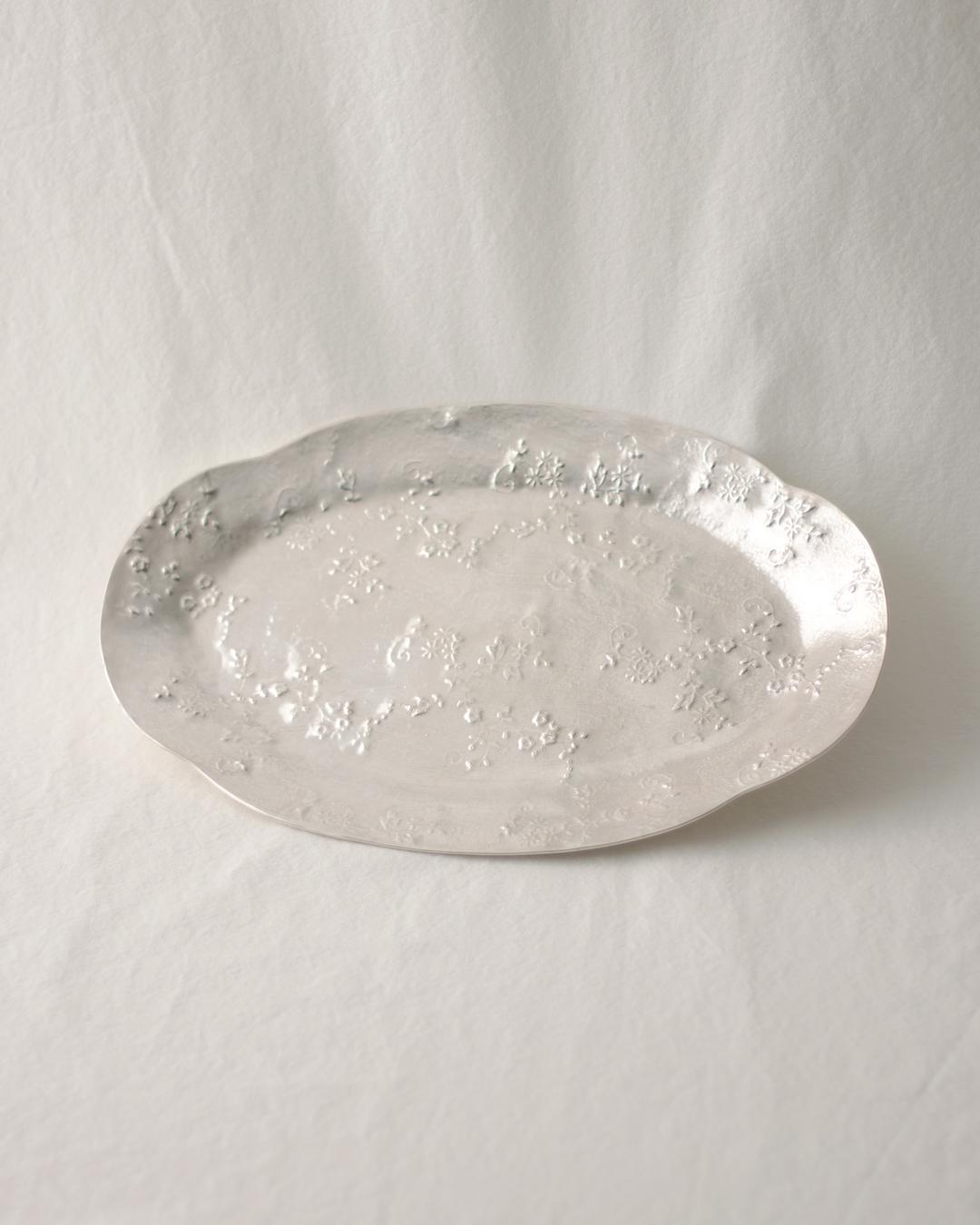 Silver flower lace plate(L)