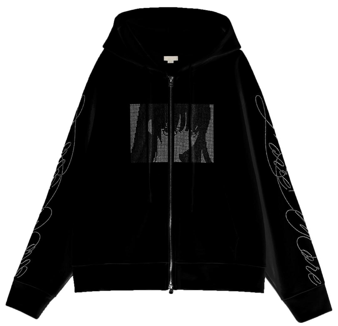 Rhinestone zip up hoodie (Black)