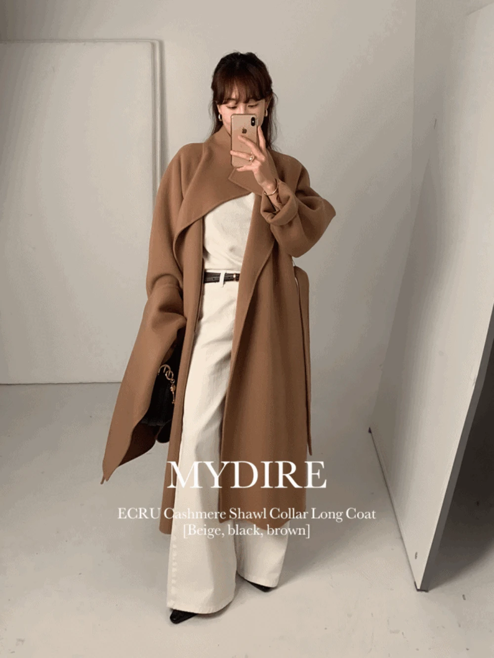 [롱기장] 에크루 캐시미어 숄 카라 롱 코트 2color [머플러세트] 3color  [2주소요]