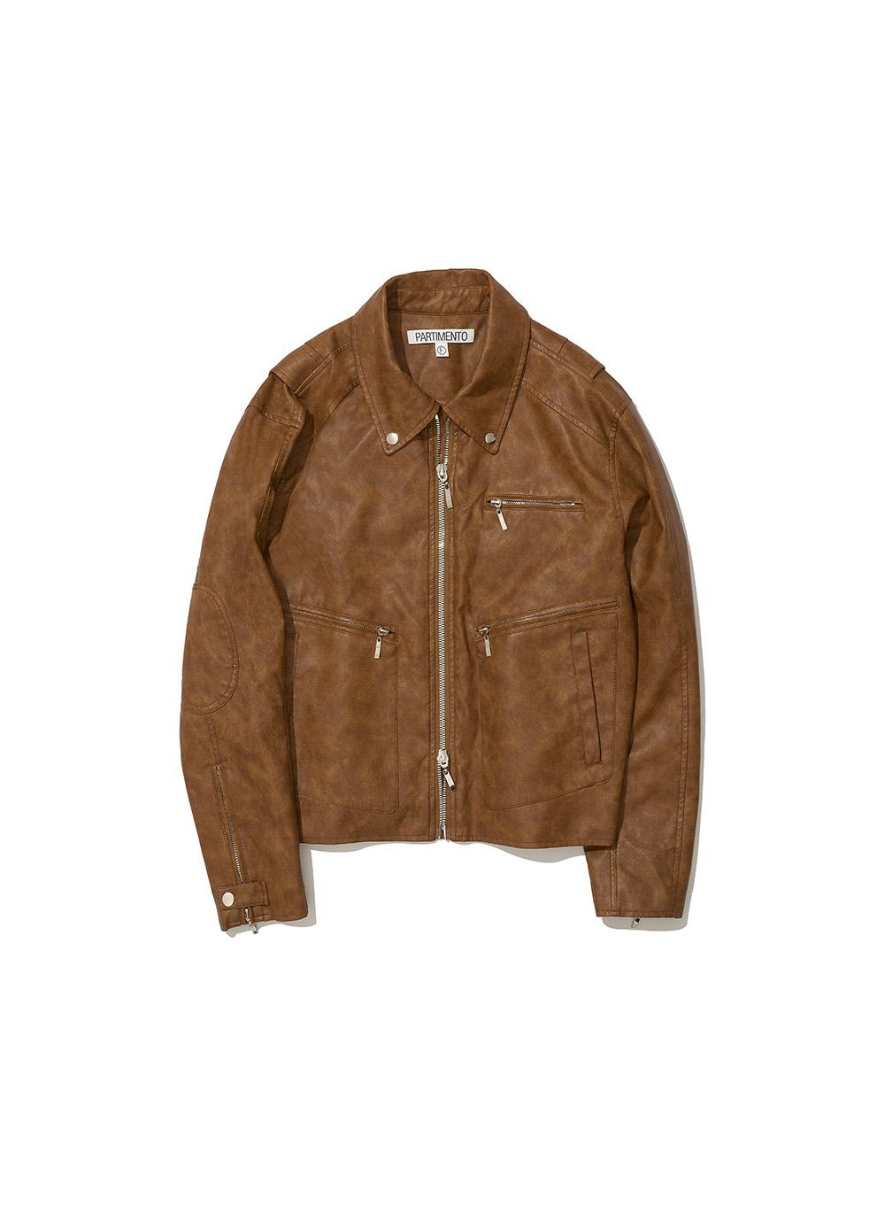 [WOMEN] WASHED SINGLE LEATHER JACKET_CAMEL BROWN