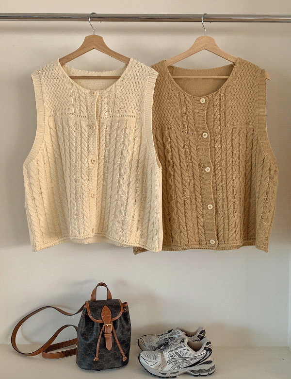 플레인 루즈 꽈배기 니트 조끼 (2color)