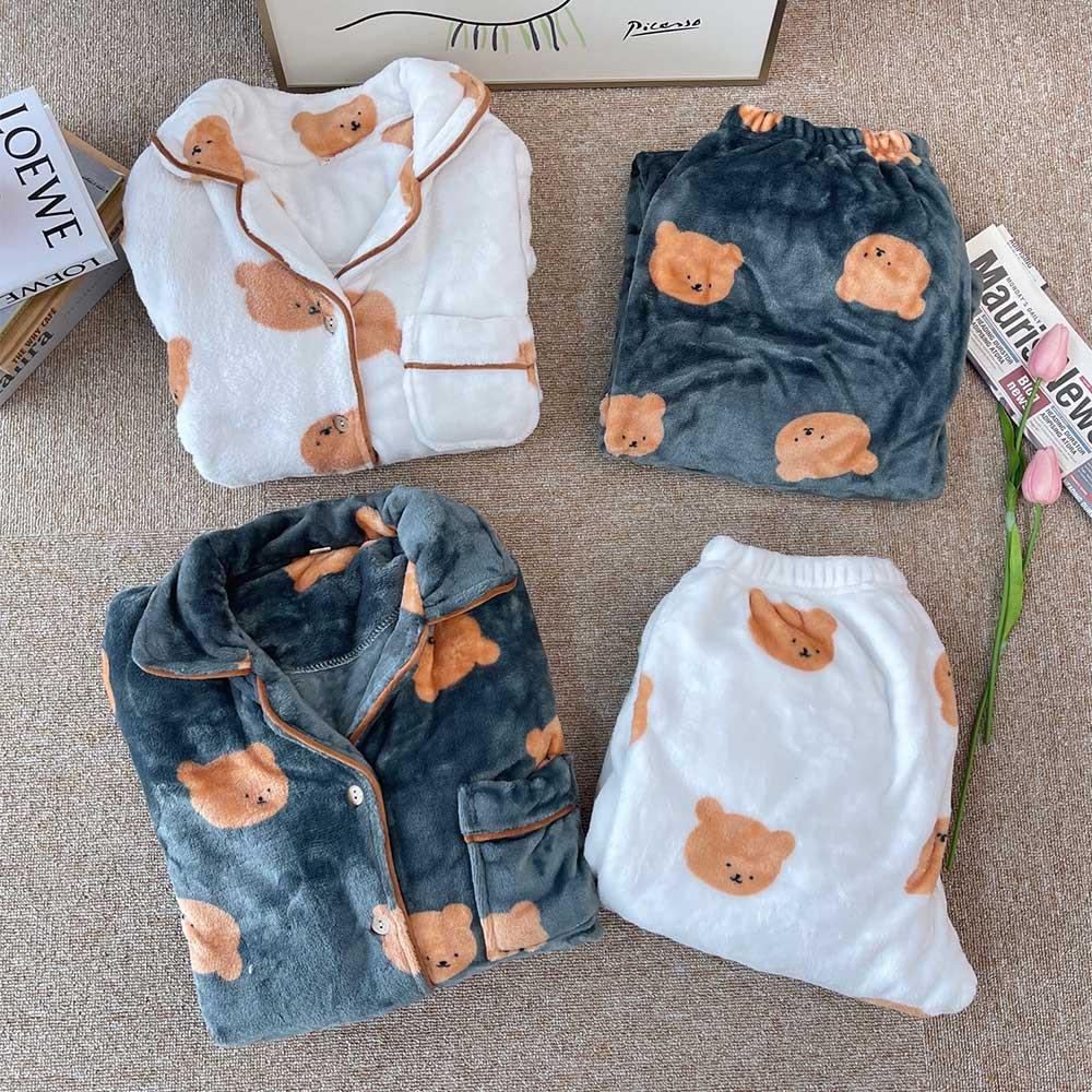 3size 곰돌이 캐릭터 극세사 커플 수면 잠옷 빅사이즈 가능 파자마 세트