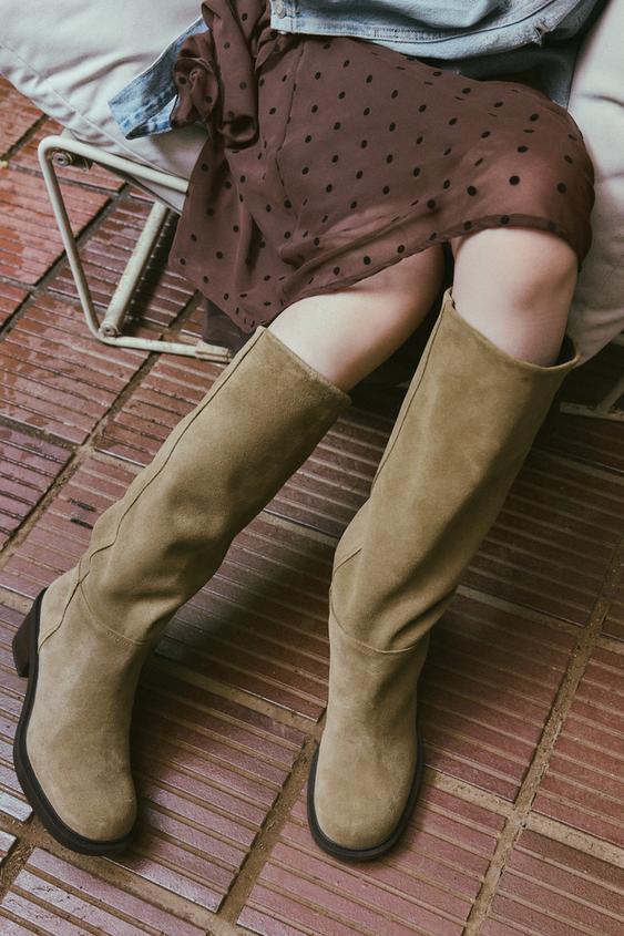 톱스티칭 스웨이드 힐 부츠