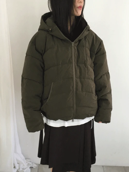 [카키 당일출고] 미치 퀼팅 후드 패딩 (3colors)