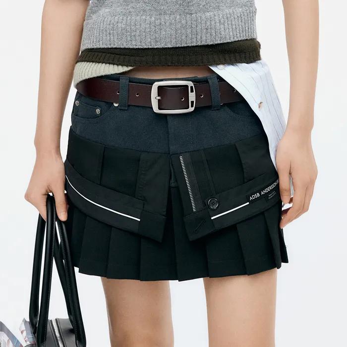INSIDE OUT PLEATS SKIRT apa844w(BLACK)