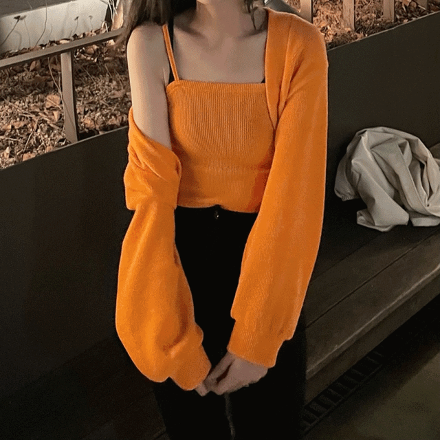 [가을컬러추가/주문폭주] 비비드 크롭 볼레로 가디건 탑 나시 세트