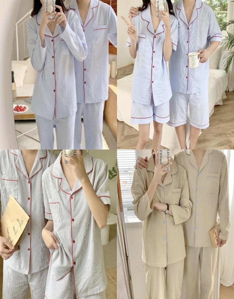 베이직 스트라이프 줄무늬 긴팔 반팔 커플 잠옷 선물 파자마파티 홈웨어