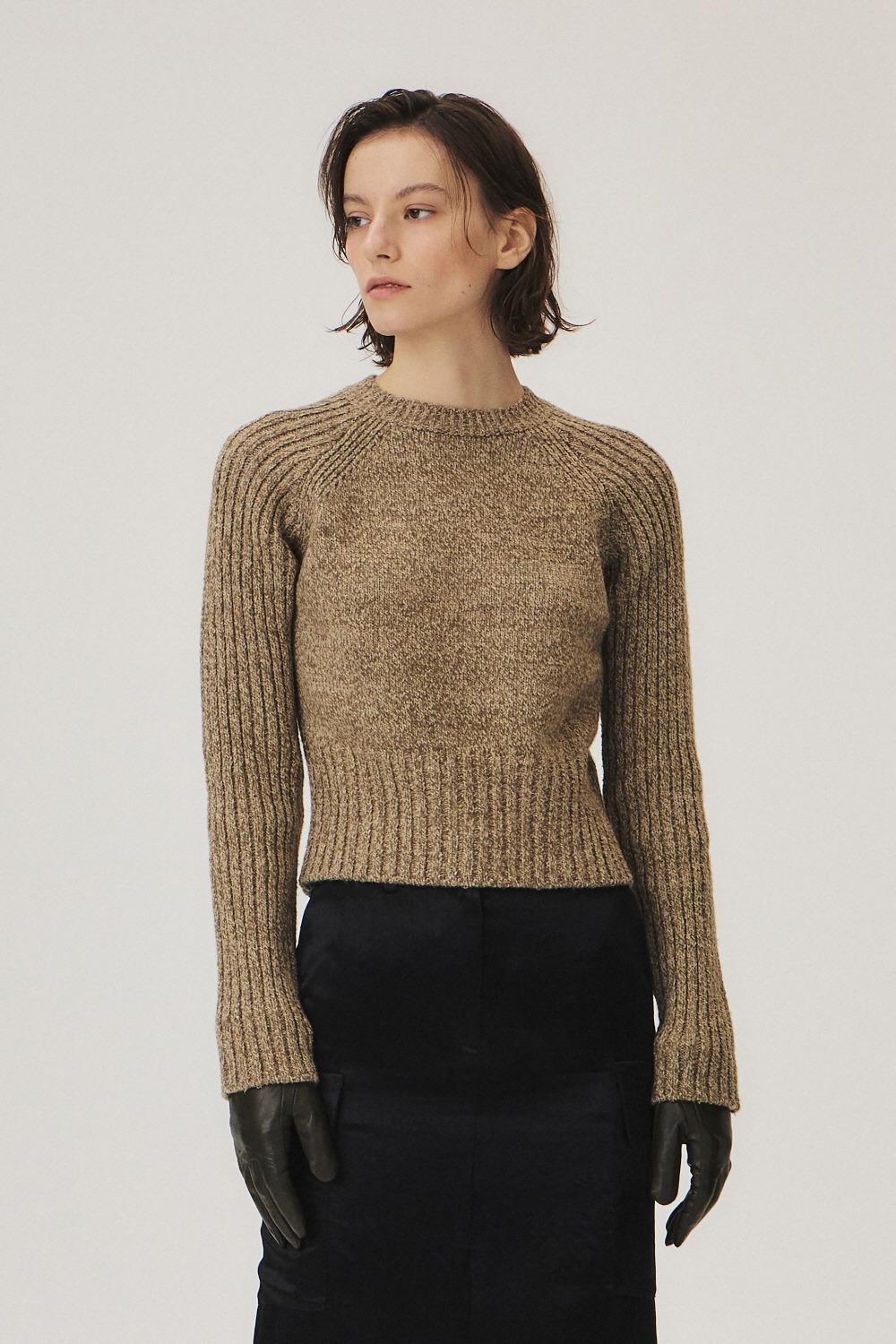 Wool Blend Melange Sweater, Light Khaki