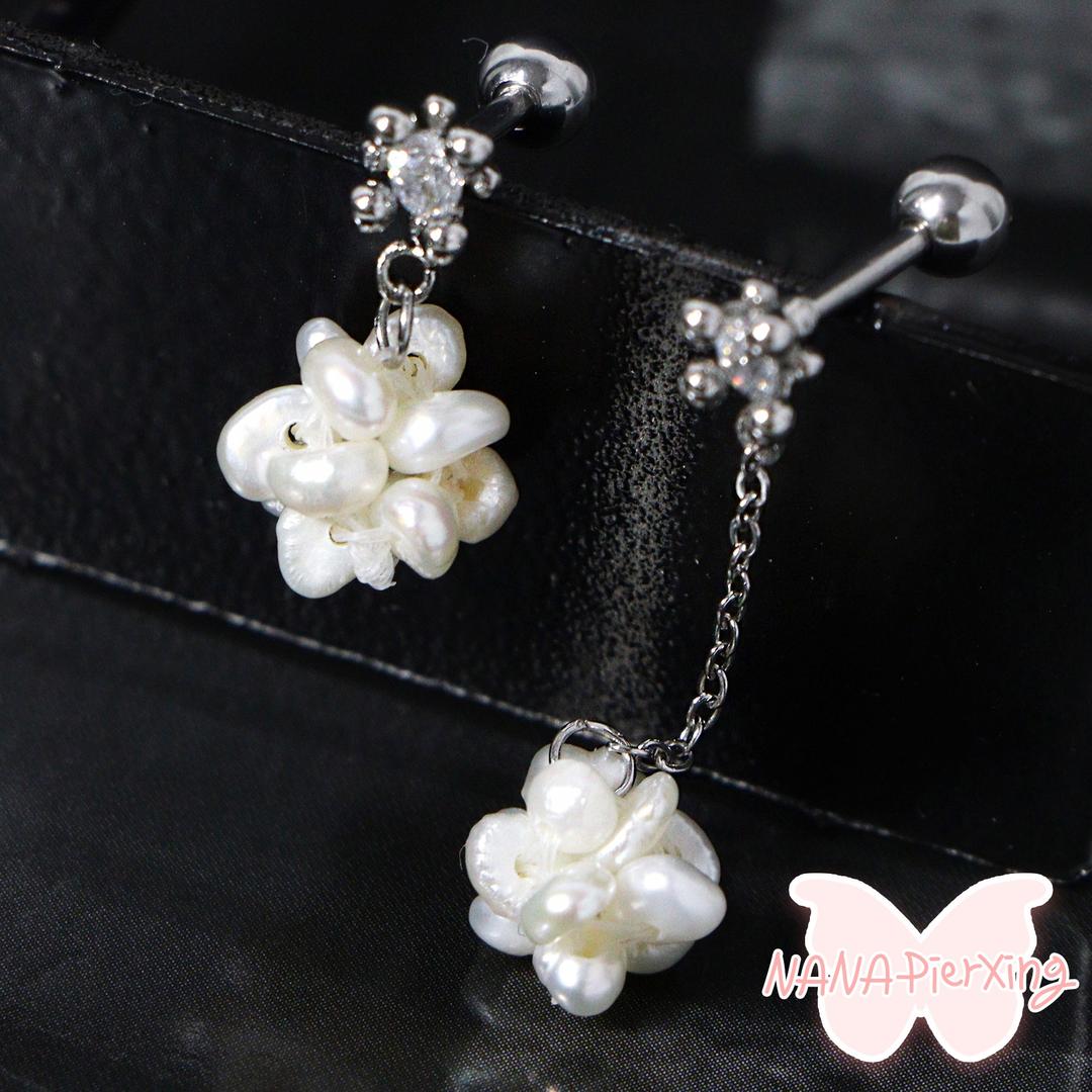 [나나제작] 큐빅 뽀글이 진주 드롭 피어싱, 귀걸이 - 2type