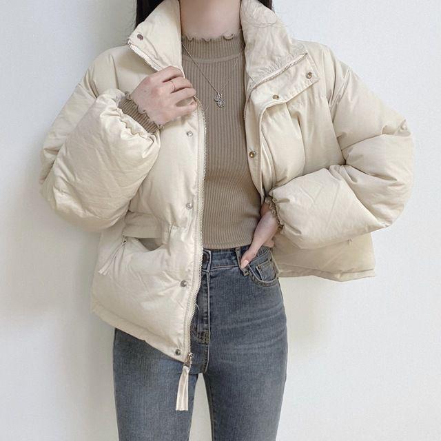 [ 핏예쁜패딩/3color ] 모아 하이넥 스트링 웰론 숏패딩_니드온