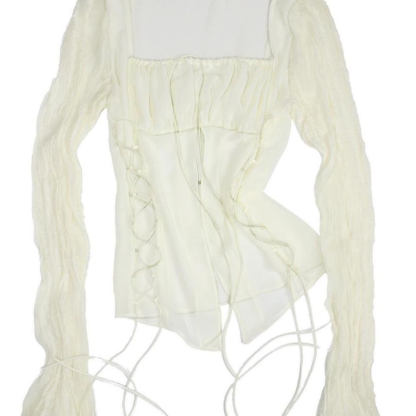 bonnae 본내 Lace up chiffon blouse (Ivory)