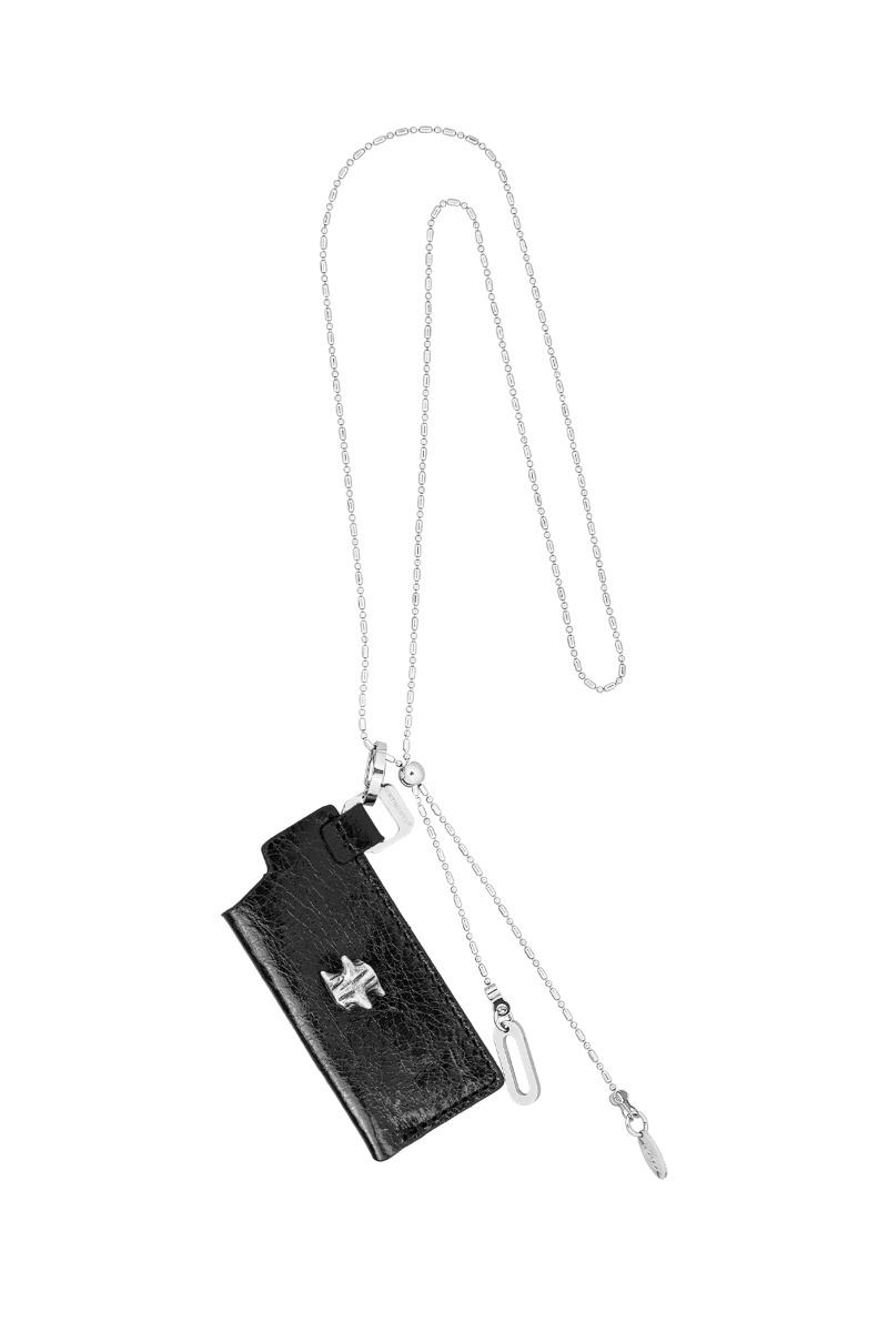 NO.624 [BURNISH] SPIKY LIGHTER LEATHER CASE NECKLACE