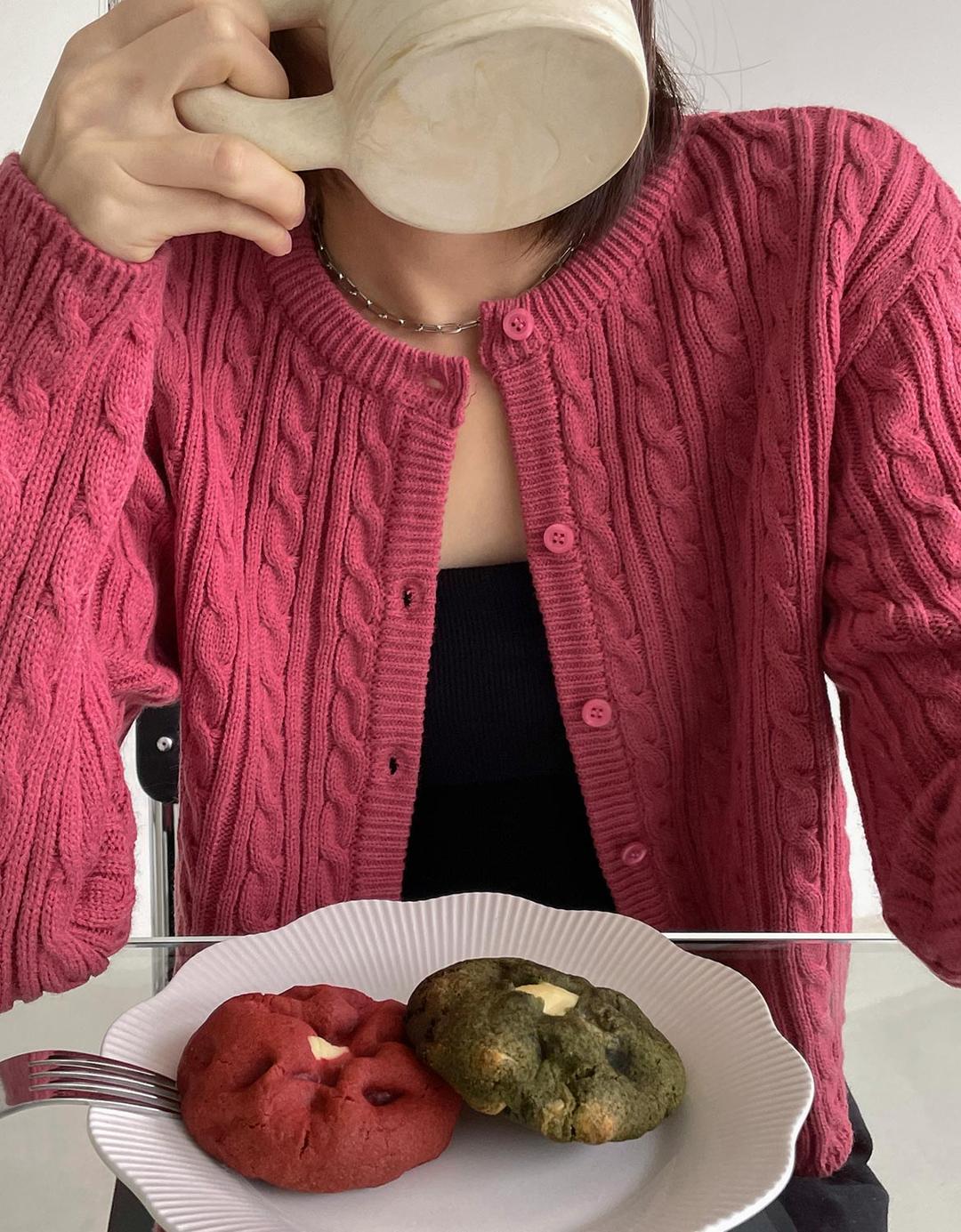 라플린 꽈배기 니트 가디건