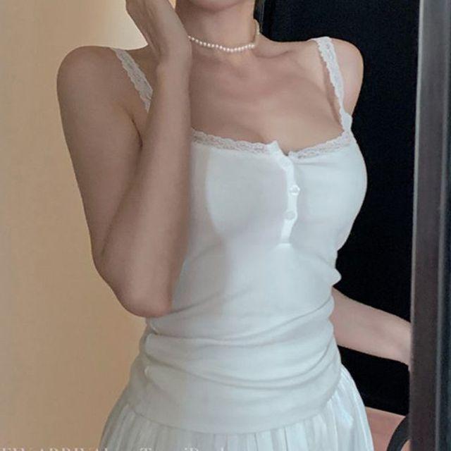 레이스 스티치 나시 슬리브리스 짐웨어나시 운동나시 끈나시 나시탑 롱나시