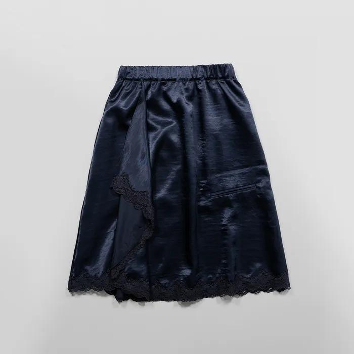 SATIN DRAPE SKIRT - NAVY