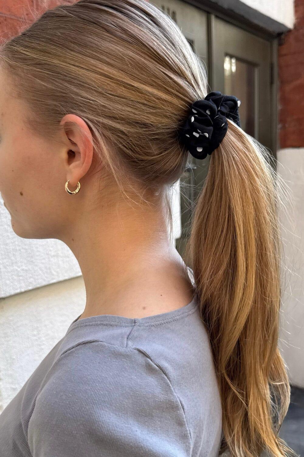 Polka Dots Scrunchie - Black with White Polka Dots