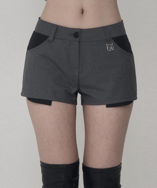 배색 레이어 셋업 마이크로 쇼츠 팬츠 (그레이)