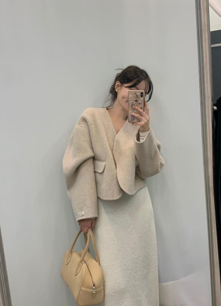 노카라 세린 숏 울100 핸드메이드 코트 - 2color