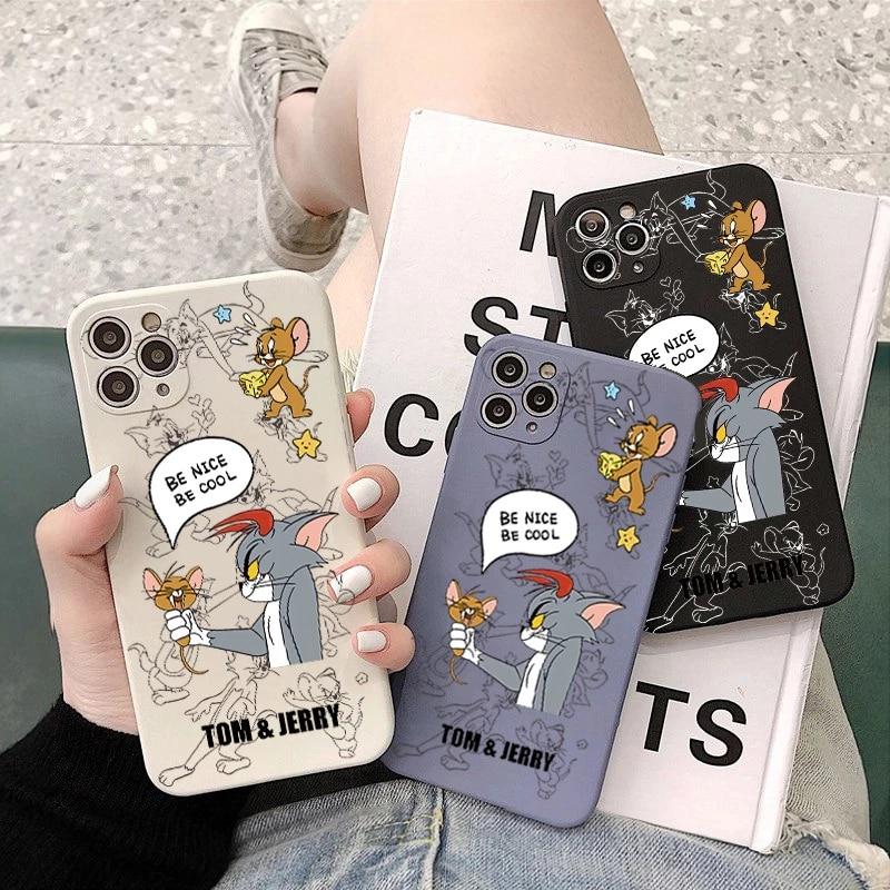 톰과 제리 애니메이션 만화 플러시 장난감 인형 귀여운 전화 케이스 아이폰 6 7 8 플러스 11 12 13 전화 커버 다시 쉘 아이 선물