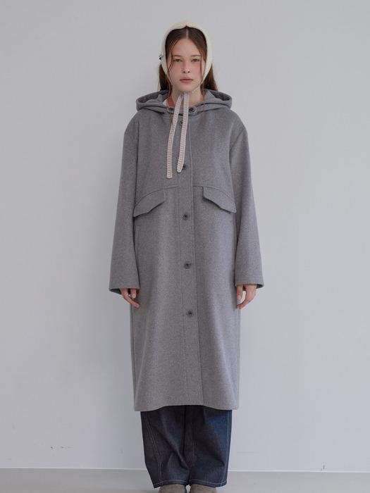 [Pre-Order]Wool Blended Hoodie Coat_Gray