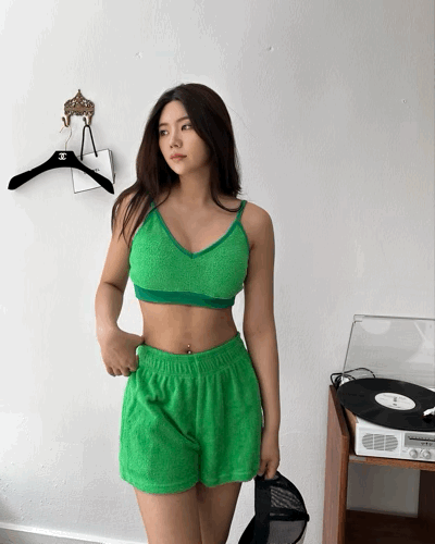 [기획특가] 테리 타올 브라탑 + 팬츠 세트 (5color) 비치웨어 숏팬츠 반바지 투피스