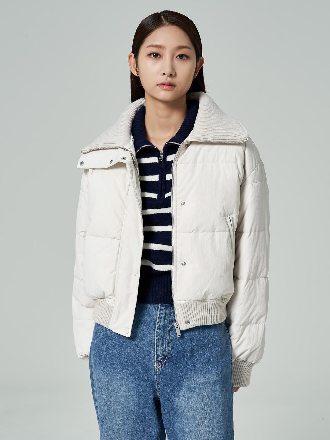 가로 퀼티드 크롭 점퍼 - 아이보리