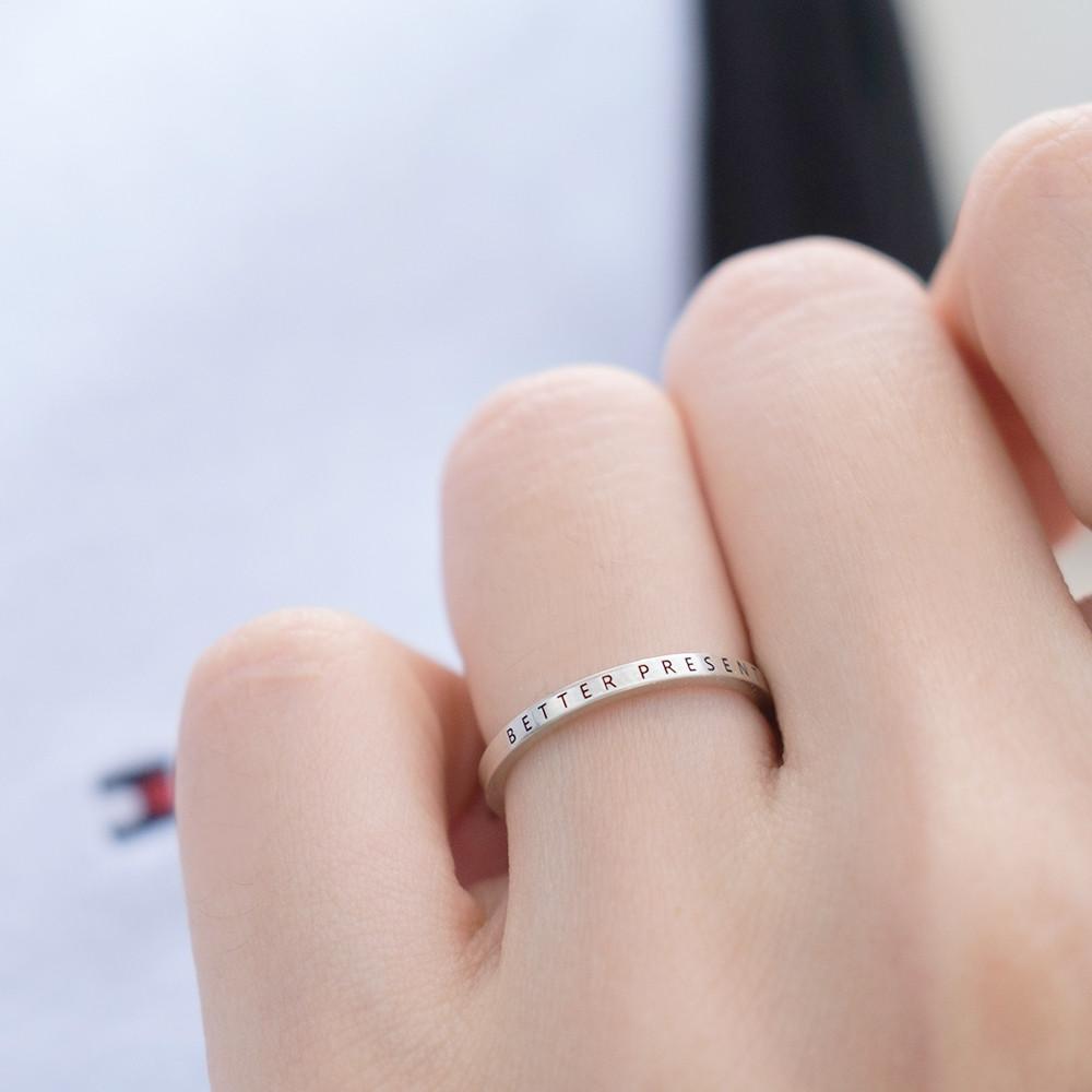 [silver925] 베러프레젠트 유기견 유기묘 후원 레터링 반지 / 베프 기부 우정 레이어드 커플링 애끼