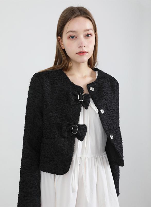 트위드 리본 크롭 자켓 블랙