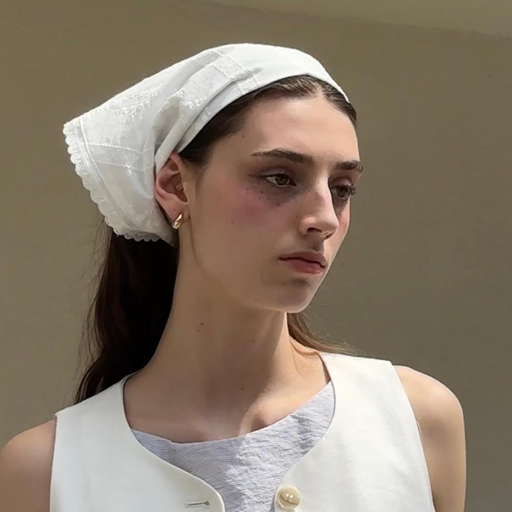 White Flower  Embroidered Lace Hair Scarf