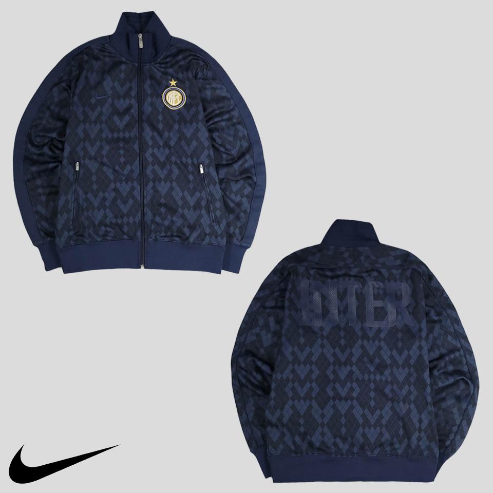 나이키 네이비 톤톤 스우시 파이프라인 아가일체크 인테르 인터밀란 패치 축구 풋볼 트랙탑 집업 져지 M