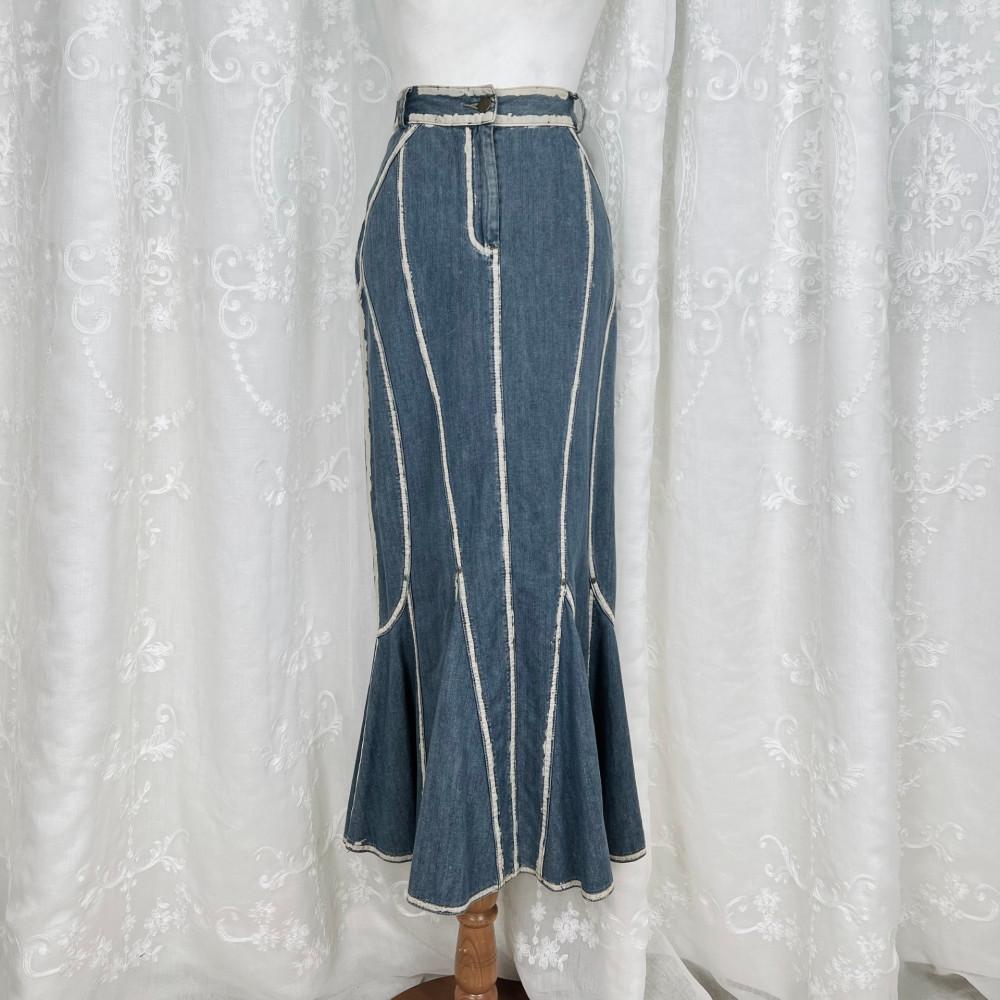 [중고] 1675 진청 데님 워싱 인어라인 머메이드스커트