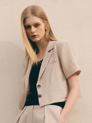 [22HS] 크롭 반팔 자켓_BEIGE