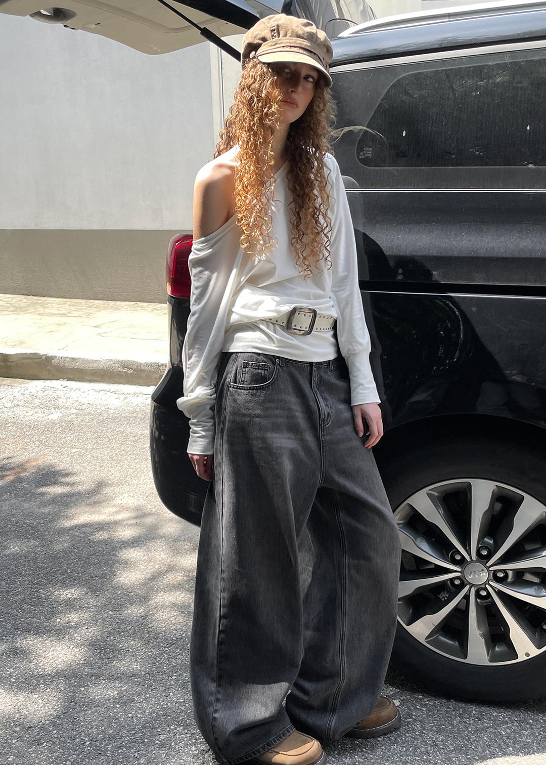 블랙업 [MADE] 스톤 와이드 데님팬츠