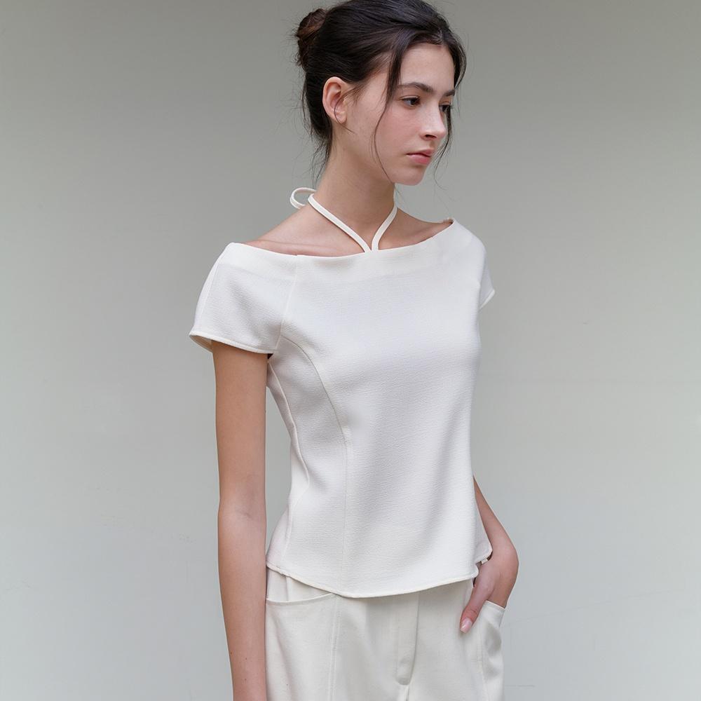 comos 1179 boat neck ribbon blouse (ivory)