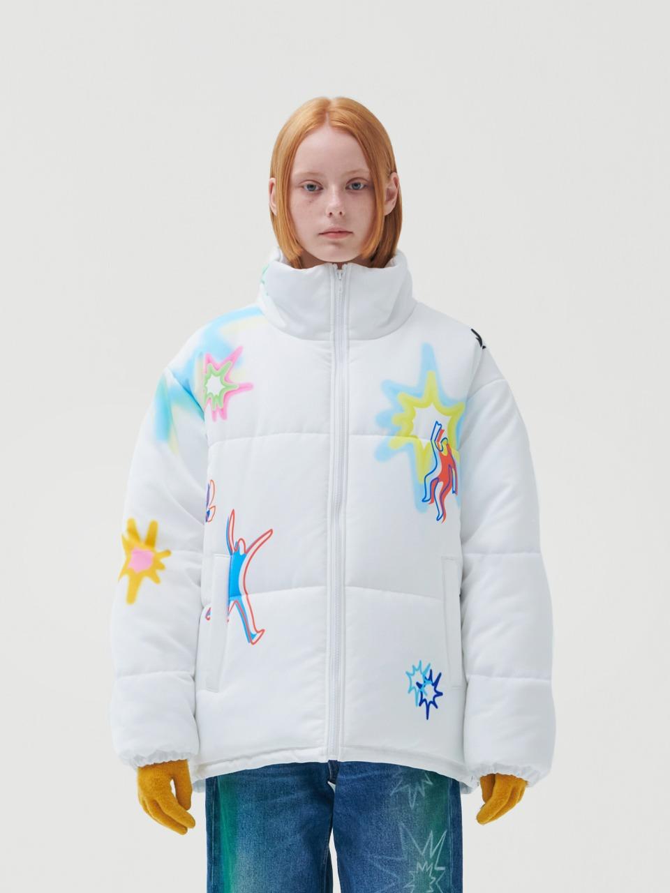 두들 프린트 푸퍼 패딩 점퍼