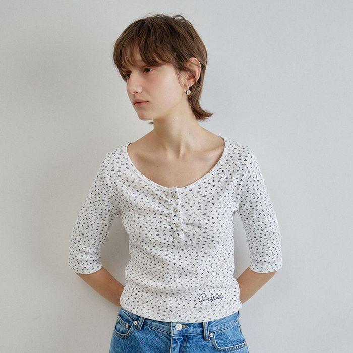 sophie flower henley neck top_white