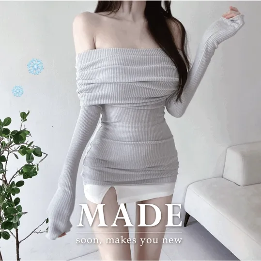 [✨연말코디 추천✨자체제작 1+1] 눈송이❄ 오프숄더 니트 롱티 (원피스st 연출가능)