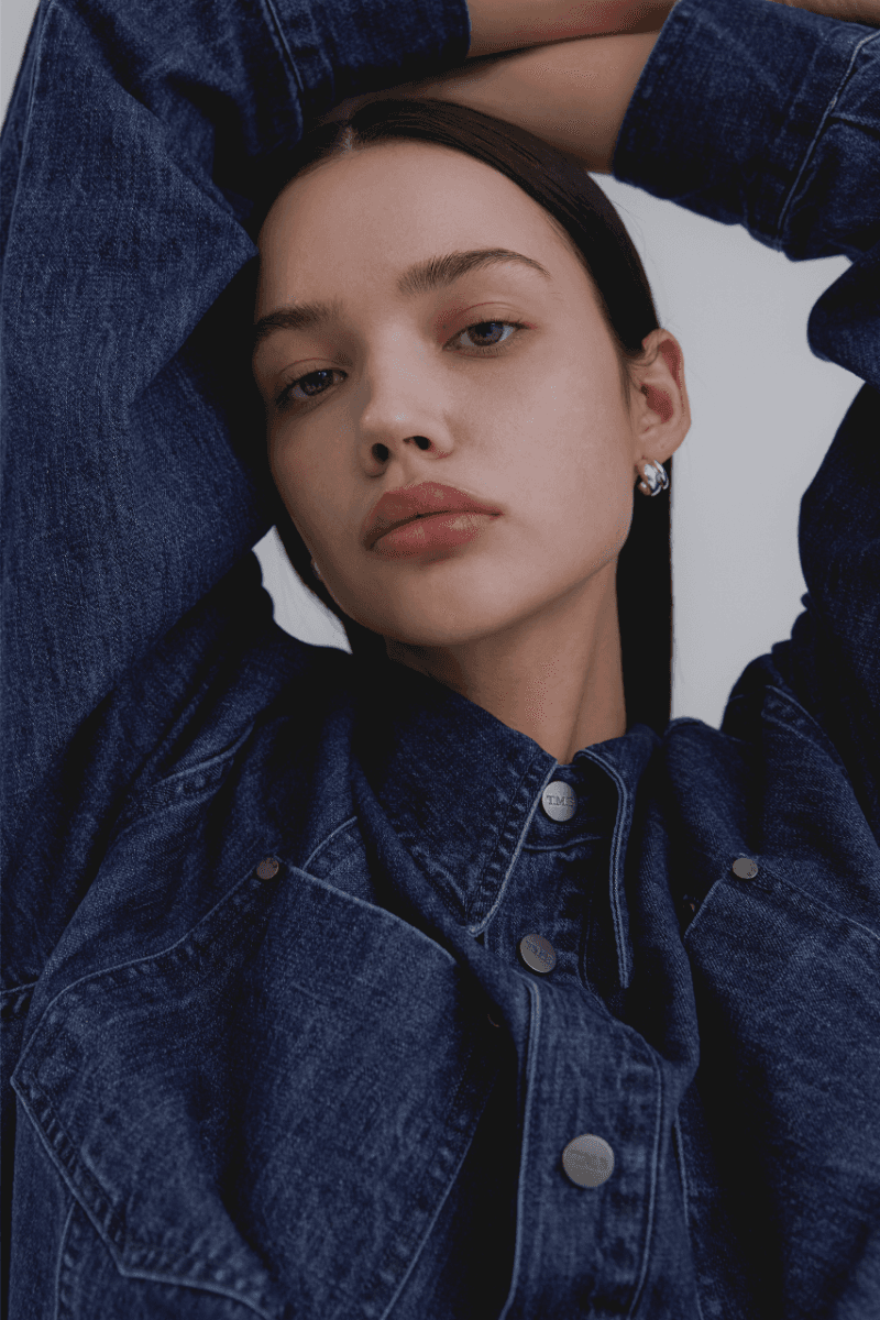 Overfit Denim Shirts One-piece [ Dark Blue ]