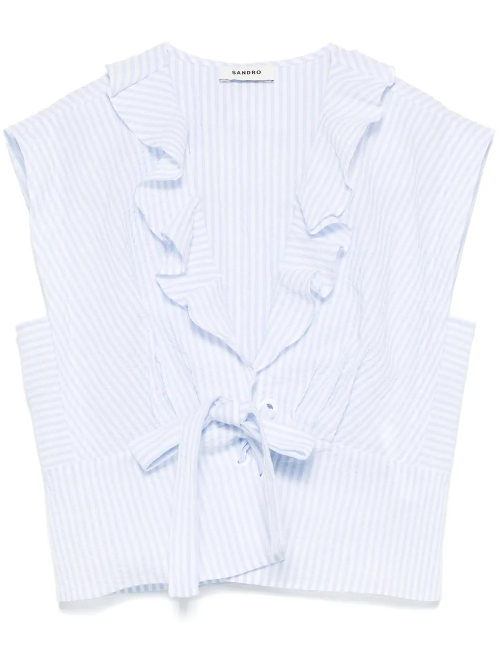 SANDRO 스트라이프 크롭 탑 | 블루 | FARFETCH KR