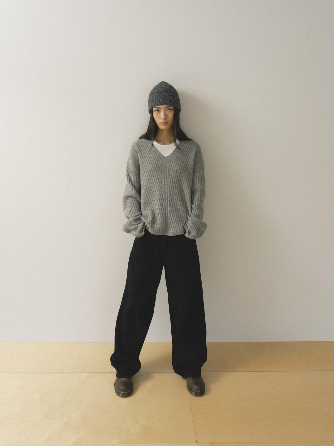 오버사이즈 브이넥 풀오버 - 그레이