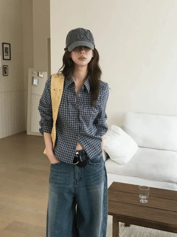 Sun check shirt (navy, black)