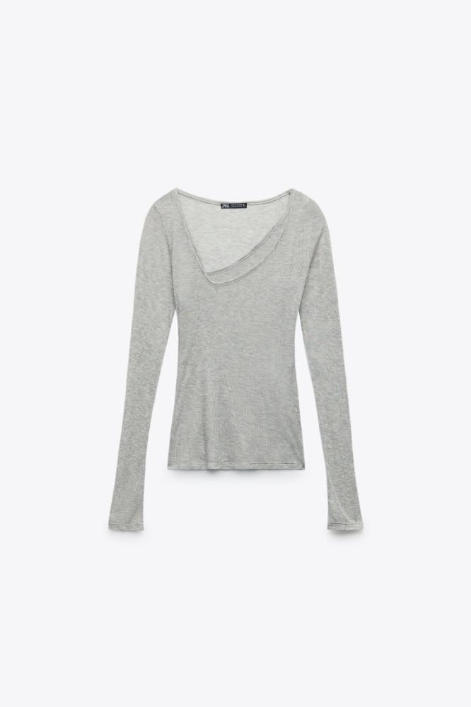 고윤정 착용 자라 언밸런스 더블 티셔츠 ASYMMETRIC DOUBLE-LAYER TOP 0264/301